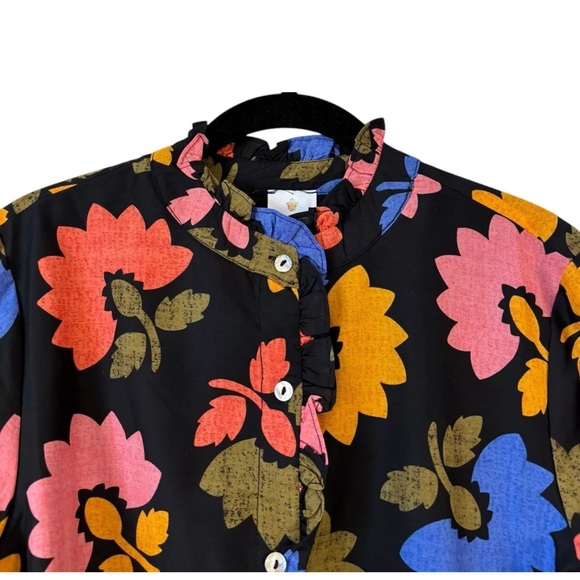 NWT J.Marie Black Flounce Bright Flowers Dress Small S Long Sleeve Tiered Boho - Picture 5 of 6